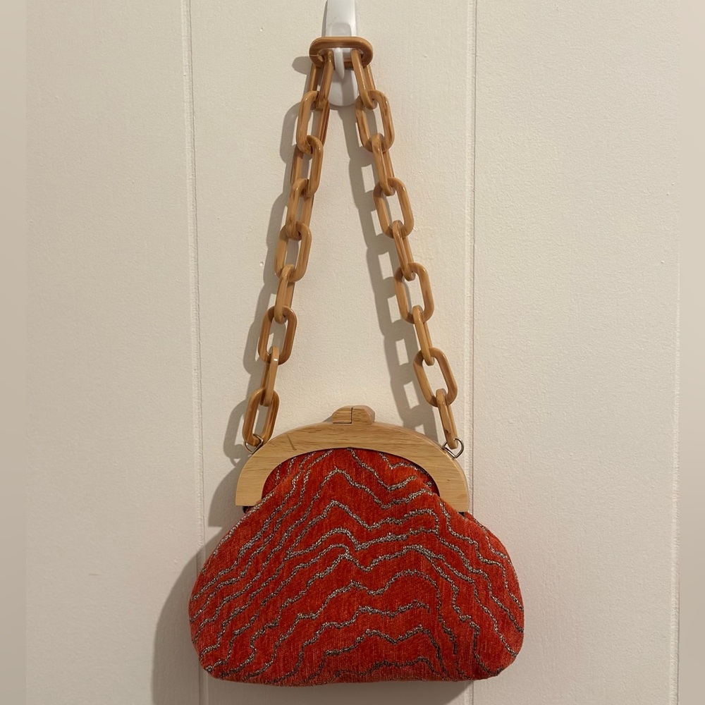 Topshop Unique Wood Detailed Chic Orange Clutch